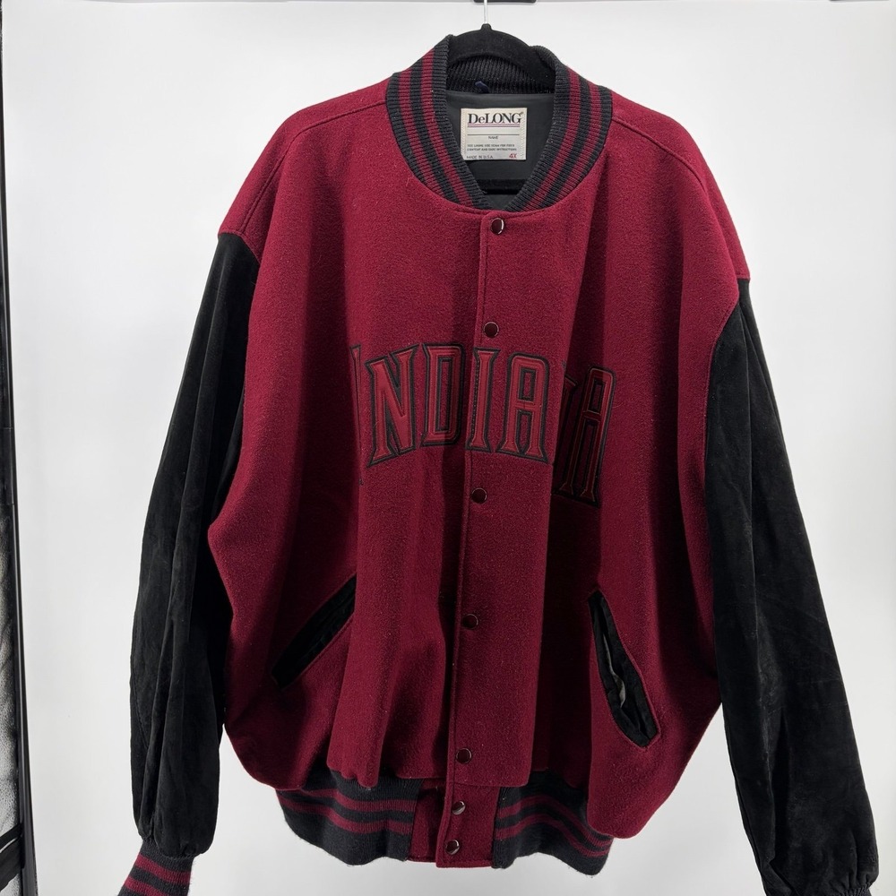 Vintage DeLong Indiana Varsity Jacket, Men's Size 4X, Snap Front, Pockets, Lined